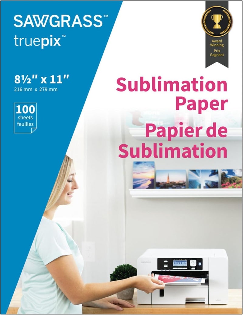 Sawgrass ورق السوبليماشن TruePix - 8.5 × 11 بوصة، 100 ورقة، ورق نقل حراري لطابعات السوبليماشن SG500 و SG1000 - يعمل على الأسطح الصلبة والناعمة - ألوان زاهية - Image 1